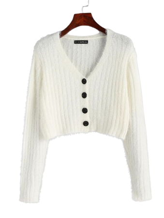 Fuzzy Button Up Crop Cardigan In WHITE | ZAFUL 2023