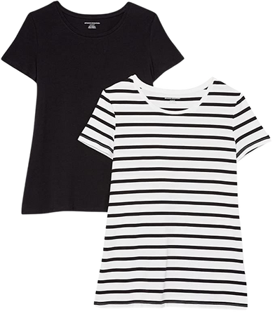 Amazon.com: Amazon Essentials Women's Classic-Fit Short-Sleeve Crewneck T-Shirt, Pack of 2, White/Black, Stripe, XX-Large : Clothing, Shoes & Jewelry