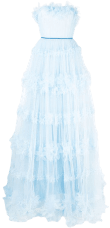 Blue Marchesa Notte ruffled tulle gown N32G0920 - Farfetch