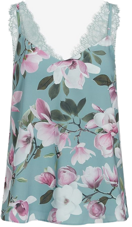 Satin Floral Print Lace Strap V-neck Cami | Express