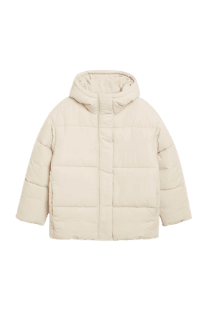 Oversized puffer jacket with hood - Dusty beige - Puffer jackets - Monki GB