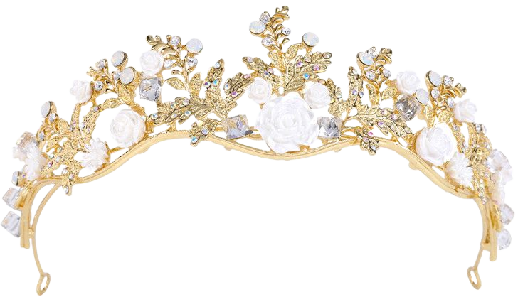FUMUD 2 inch Height Gold Plated Clear Rhinestone Solid Crystal Wedding Prom Porcelain Flower Tiaras Crown_Height 2-3"_Tiaras Crown_Fumud Jewelry