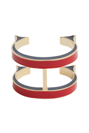 Carolina Herrera, Red/Navy Enamelled Insignia cuff Bracelet