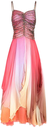 1970s Ted Lapidus Fairytale Pastel Silk Chiffon Dress For Sale at 1stDibs