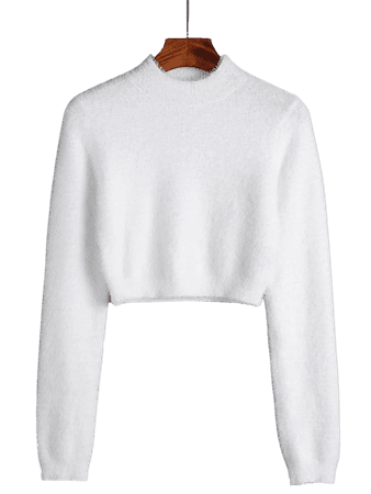 Mock Neck Solid Fuzzy Sweater | SHEIN USA