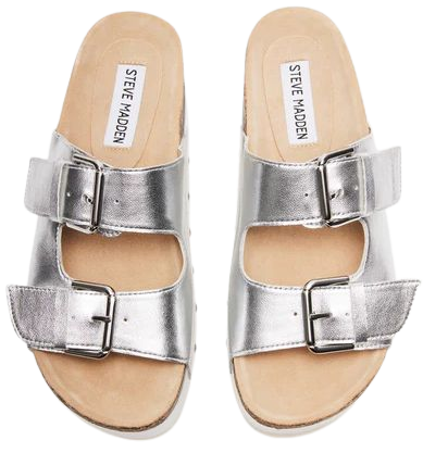 KALI Silver Leather Platform Slide Sandal | Women's Sandals – Steve Madden