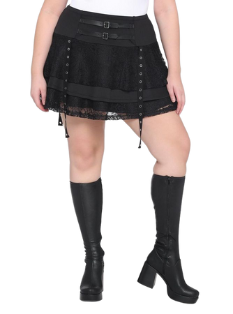 Black Lace Layered Buckle Mini Skirt Plus Size | Hot Topic