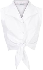 Vintage White Tied Button Up Sleeveless Shirt