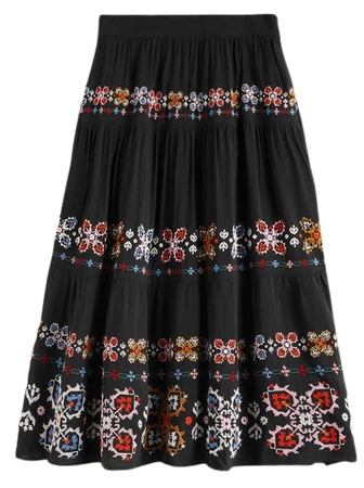 Embroidered Tiered Midi Skirt - Black Embroidery | Boden US