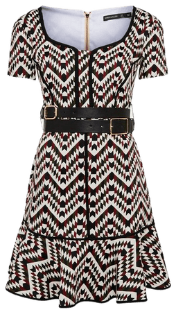 Geo Jacquard Belted Peplum Mini Dress | Karen Millen