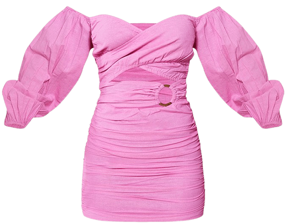 Hot Pink Linen Look Wrap Trim Detail Bandeau Bodycon Dress | PrettyLittleThing USA
