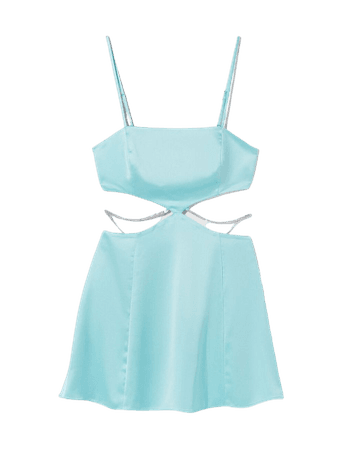 Satin mini dress with cut out and embellished with rhinestones - Dresses - Woman | Bershka