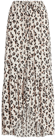 High Waisted Leopard Drawstring Hi-lo Maxi Skirt | Express