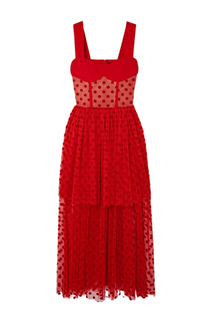 Red Tiered polka-dot flocked tulle and cady gown | RASARIO | NET-A-PORTER