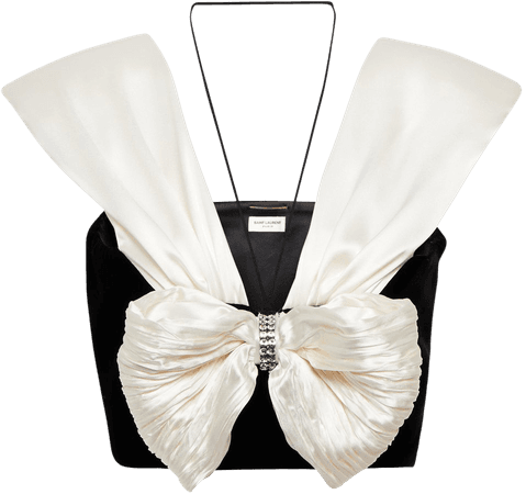 Saint Laurent Bow-embellished velvet crop top