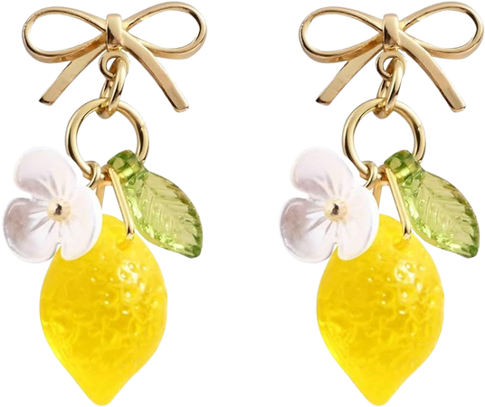 Amazon.com: DLYFNVEV Lemon Earrings Fruit Food Yellow Bow Stud Dangling Earrings Cute 14K Gold Plated Stud Earrings For Women Teen Girls White Pearl Flower Dangle Earrings Bow: Clothing, Shoes & Jewelry