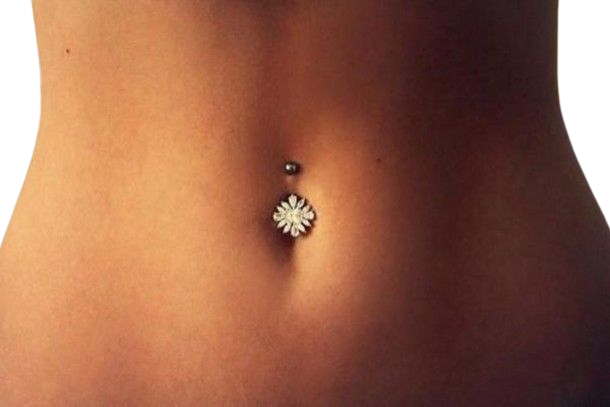 jewels, diamonds, belly piercing, belly bar, belly button ring, flowers, silver, belly ring, shiny, silver jewelry, navelpiercing, navel - Wheretoget