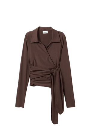 Iris Wrap Jersey Shirt - Brown - Weekday WW