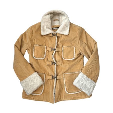 tan sherpa lined coat jacket with clasps