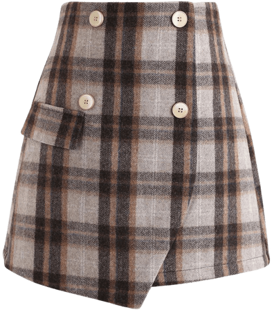 Plaid Button Flap Mini Skirt - Retro, Indie and Unique Fashion