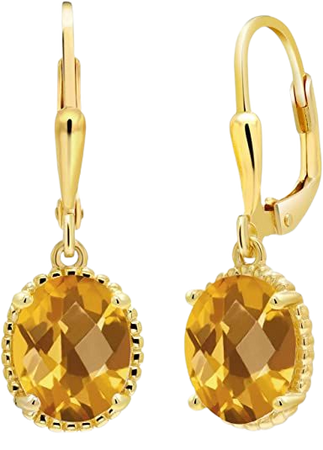 Amazon.com: Gem Stone King 18K Yellow Gold Plated Silver Yellow Citrine Dangle Earrings For Women (2.60 Cttw, Gemstone Birthstone, Oval Checkerboard 9X7MM, 27MM Length): Clothing, Shoes & Jewelry