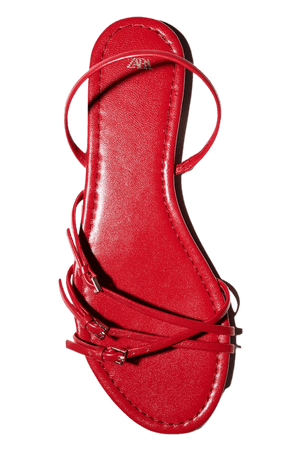BUCKLED FLAT LEATHER SANDALS - Red | ZARA United States