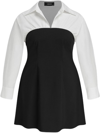 Collar Solid Patchy Mini Shirt Dress Curve & Plus - Cider