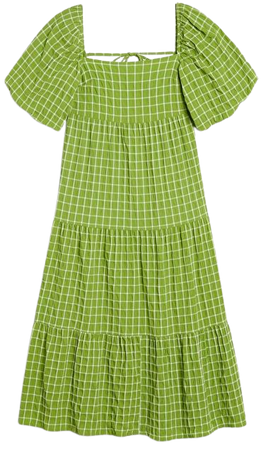 Off-the-shoulder midi dress - Green checked - Monki WW