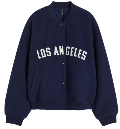Bomber Jacket with Motif - Dark blue/Los Angeles - Ladies | H&M US