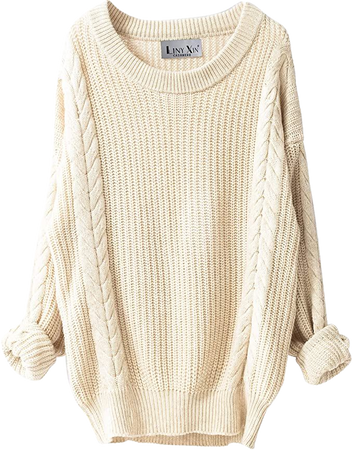 Liny Xin Women's Cashmere Oversized Loose Knitted Crew Neck Long Sleeve Winter Warm Wool Pullover Long Sweater Dresses Tops (Beige) at Amazon Women’s Clothing store