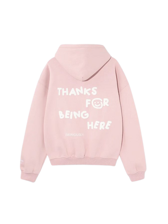 THANKS FOR BEING HERE HOODIE - MUTED PINK – DRMERS CLUB