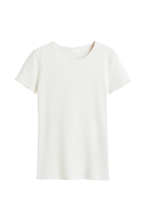 Fitted Ribbed Top - White - Ladies | H&M US