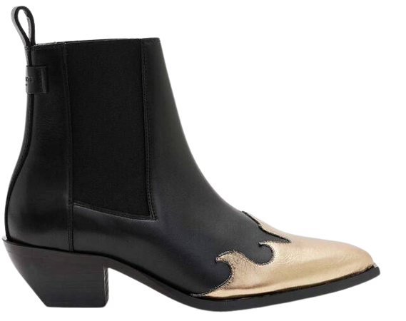 Dellaware Pointed Leather Western Boots BLACK/GOLD | ALLSAINTS US