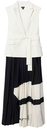 Mono Tailored And Pleat Belted Midi Dress | Karen Millen