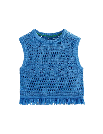 Cropped Fringe Crochet Vest - Porcelain Blue | Boden US