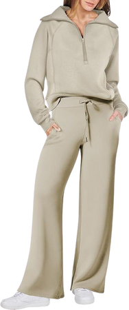 Amazon.com: ANRABESS Women 2 Piece Outfits Sweatsuit Set 2023 Fall Trendy Oversized Quarter Half Zip Sweatshirt Wide Leg Sweatpant Lounge Matching Set Athletic Tracksuit Travel Clothes Set 1088qianhuahui-M : Clothing, Shoes & Jewelry