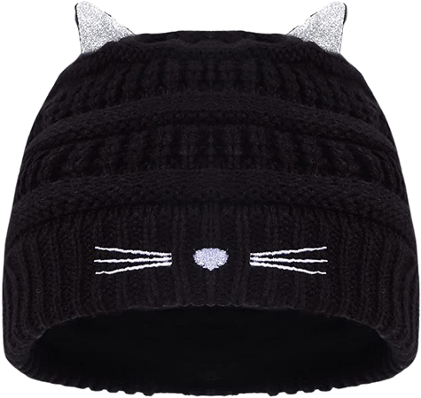 LUCKYBUNNY Women Girls Cute Cat Ears Beanie Hat Winter Crochet Knit Cap Red at Amazon Women’s Clothing store