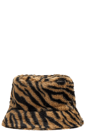 Brown tiger print faux fur bucket hat | River Island