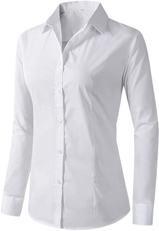 Women's Formal Work Wear White Simple Shirt (225 White, XS) at Amazon Women’s Clothing store