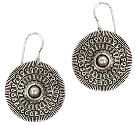 Amazon.com: Sterling Silver Mandala Dangle Boho Earrings, Handmade Geometric Engraved Round Disc Ethnic Hippie Statement Drop Earrings, Gift for Her: Handmade