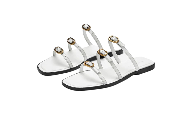 Flat leather sandals with three straps - Massimo Dutti United States of America