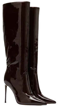 Brown Glossy Vinyl Knee-High Boots