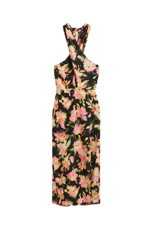 Halterneck Wrap Dress - Black/floral - Ladies | H&M US