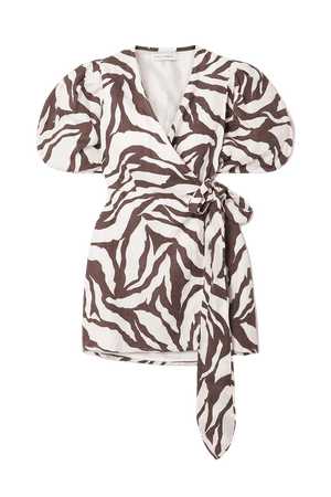 FAITHFULL THE BRAND + NET SUSTAIN Godiva zebra-print linen wrap mini dress