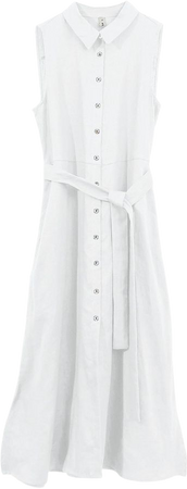 Amazhiyu Womens Pure Linen Summer Button Down Midi Dresses with Pockets and Belt White, Medium at Amazon Women’s Clothing store