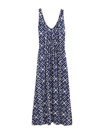 V-Neck Jersey Maxi Dress - Prussian Blue, Tranquil Geo | Boden US