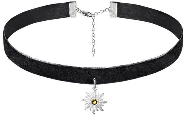 Black Choker Necklace with Birthstone Sun Charm | My Name Necklace