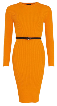 Rib Knitted Midi Belted Dress | Karen Millen