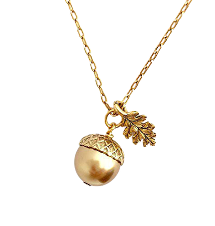 Amazon.com: Gold Brass Acorn Pendant Necklace - Etched Leaf Charm - 20 Inch Chain: Handmade