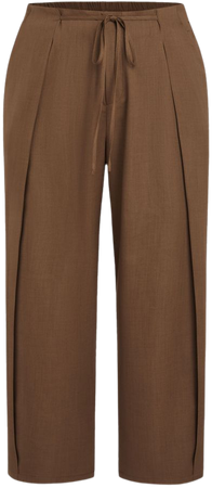 High Waist Solid Drawstring Pleated Straight Leg Trousers Curve & Plus - Cider